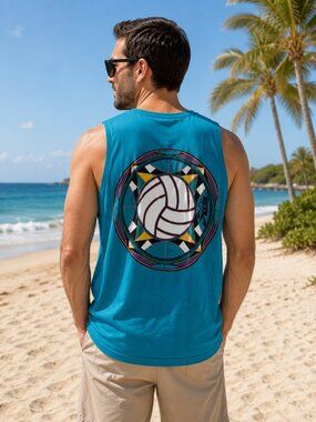 Vintage 90’s Hobie Volleyball Retro Tank Top Muscle Shirt Teal Blue Large